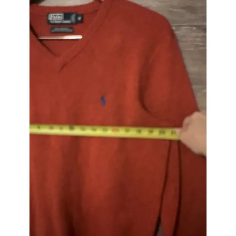 VTG Polo Ralph Lauren Classic 100% Lambswool Italian V-Neck Sweater Sz M Orange